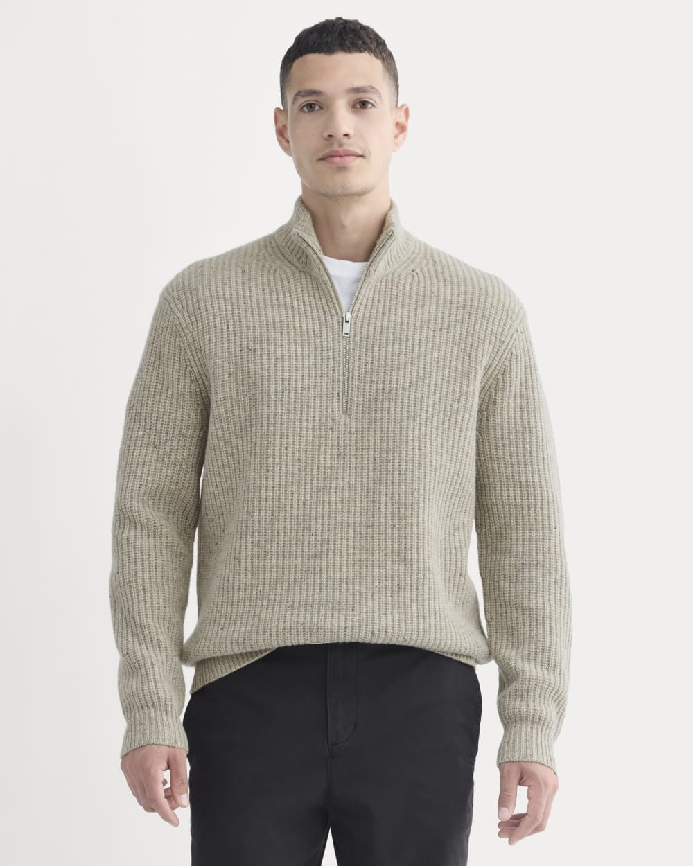 The Felted Merino Half-Zip Sweater | Heather Gravel Donegal | Everlane
