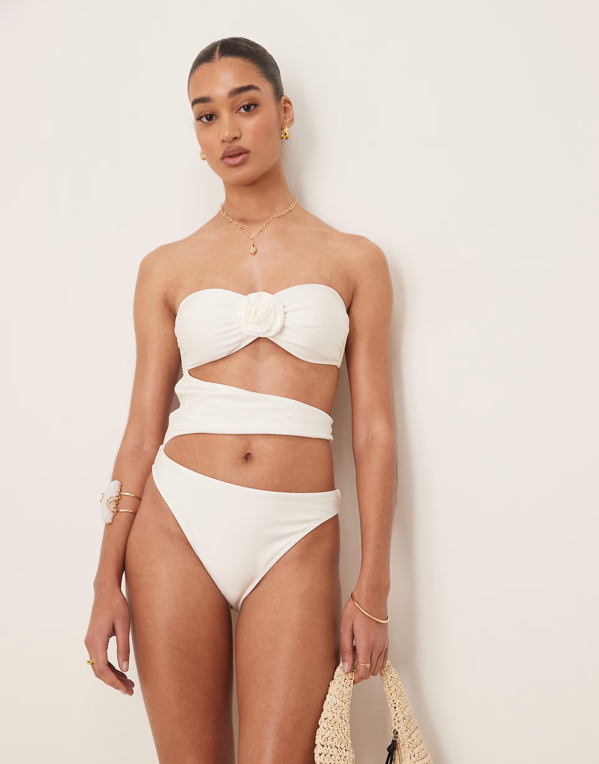 Abercrombie & Fitch cut out side detail swimsuit in white | ASOS (Global)