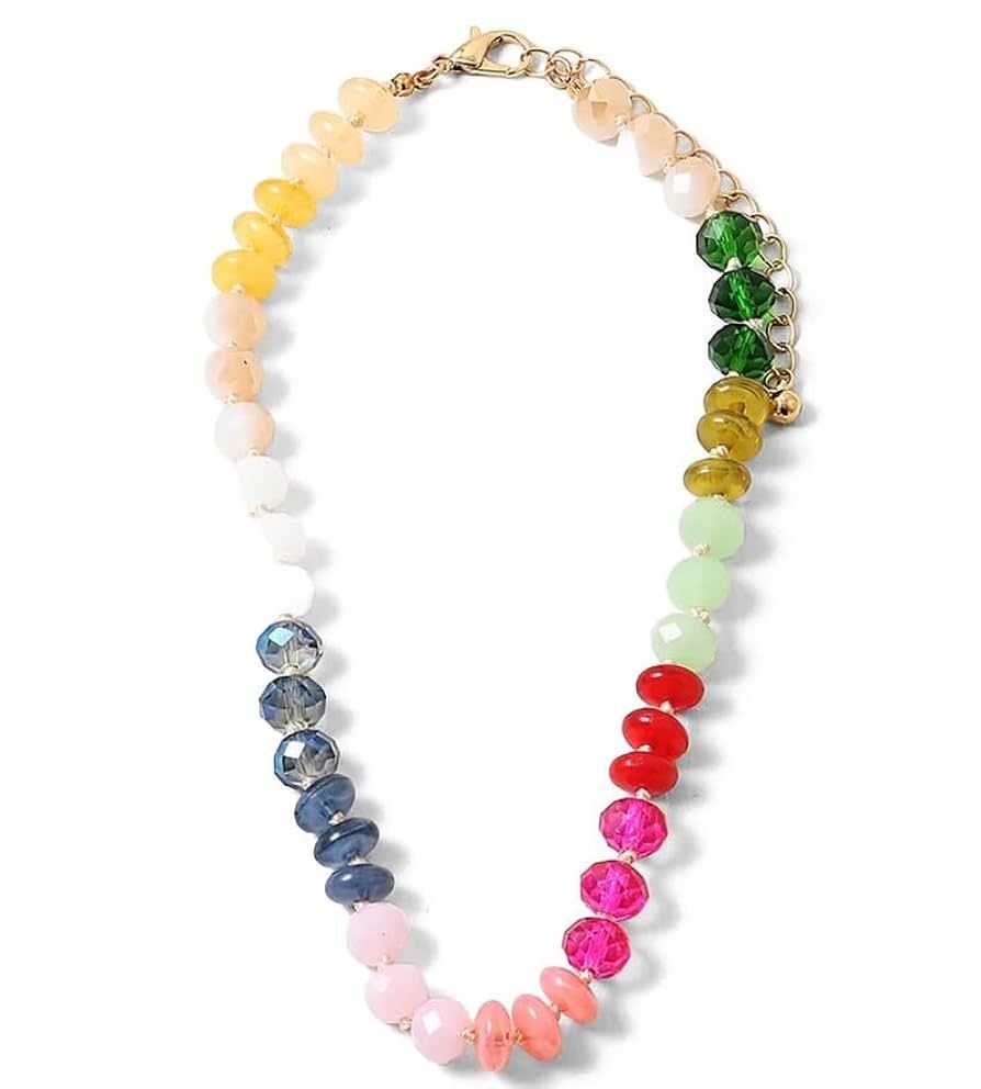 Colorful Gemstone Hand-Knotted Beaded Necklace - 17in + 2in extender (Colorful) | Amazon (US)