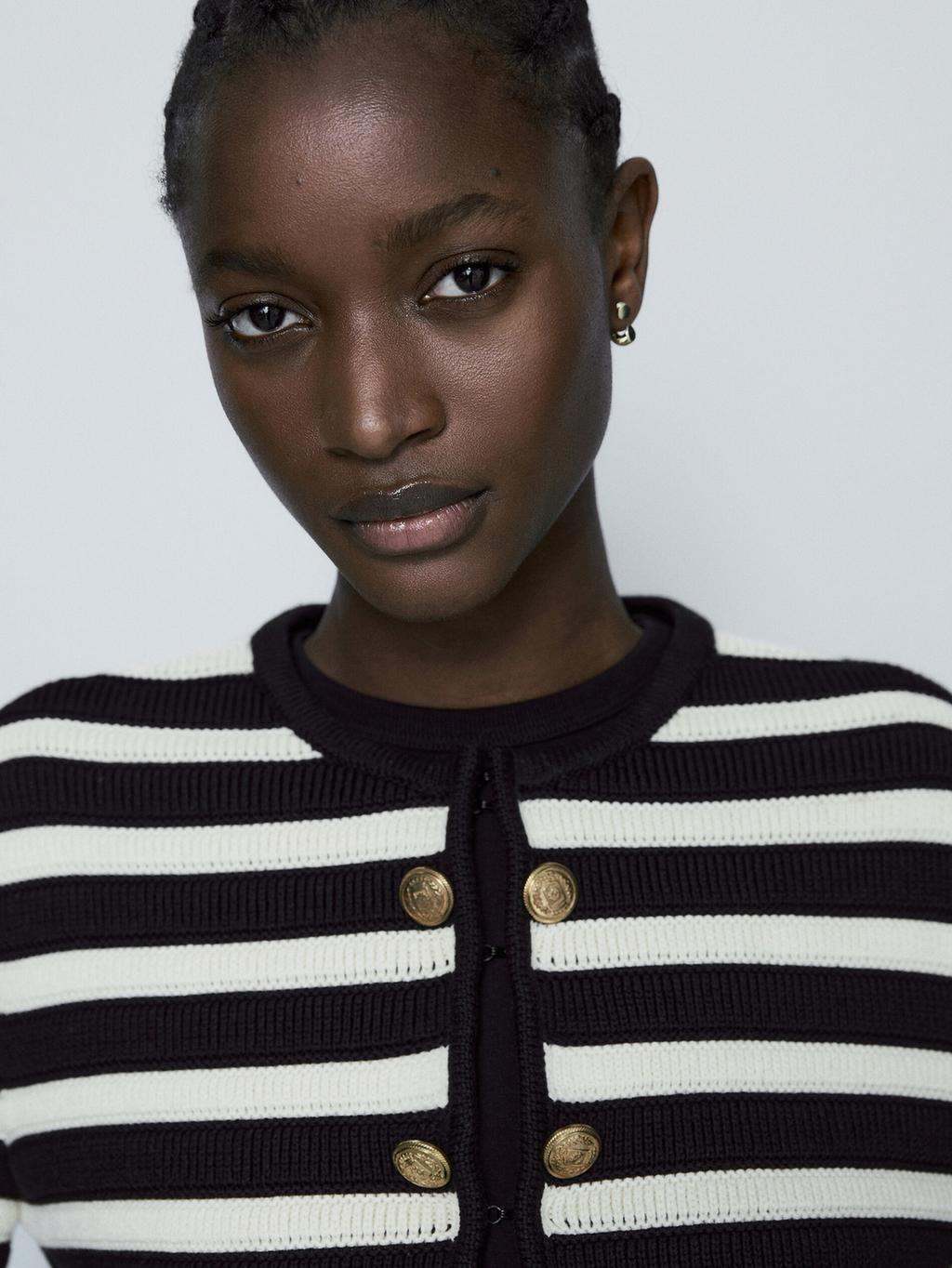 Striped knit cardigan with double buttons | Massimo Dutti US