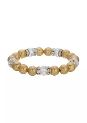1928 Jewelry Metal Bead Crystal Stretch Bracelet, Yellow | Belk
