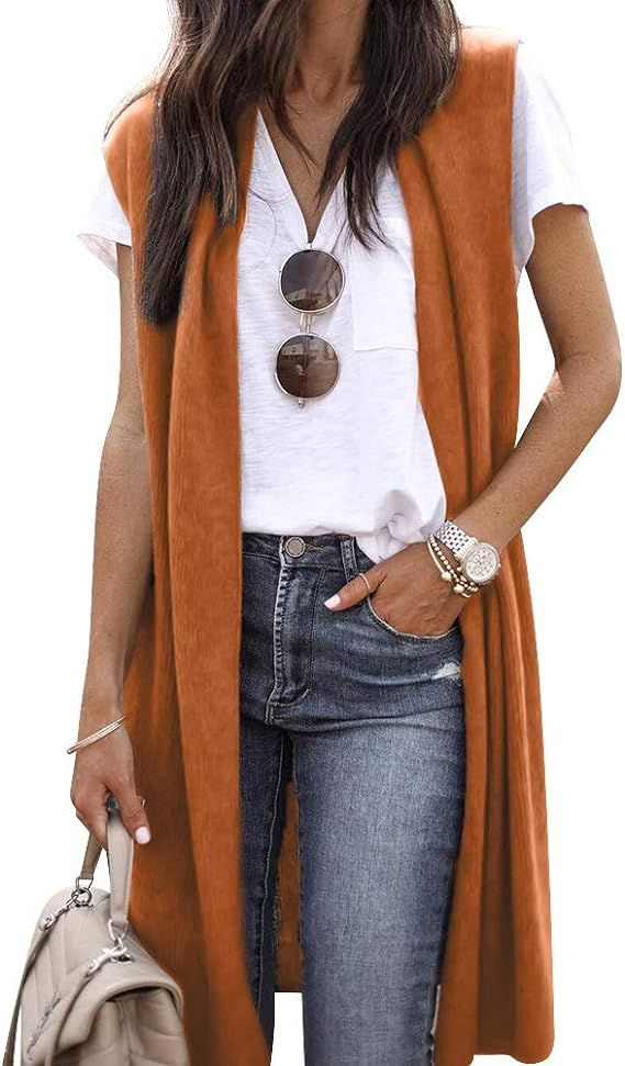 ZXZY Women Casual Sleeveless Open Front Tunic Vest Long Cardigan Tops Coat | Amazon (US)