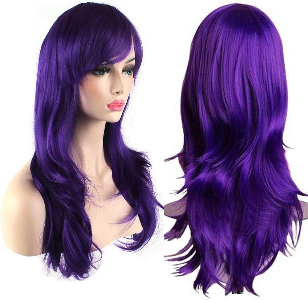 Akstore 28" 70cm Fashion Wigs Long Wavy Curly Hair Cosplay Wig & Wig Cap (Purple) | Amazon (US)