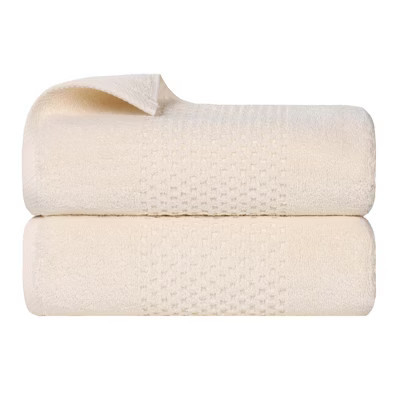 Zero Twist Waffle Textured Cotton Medium Weight Bath Towels, Set of 2, Ivory - Blue Nile Mills | Target