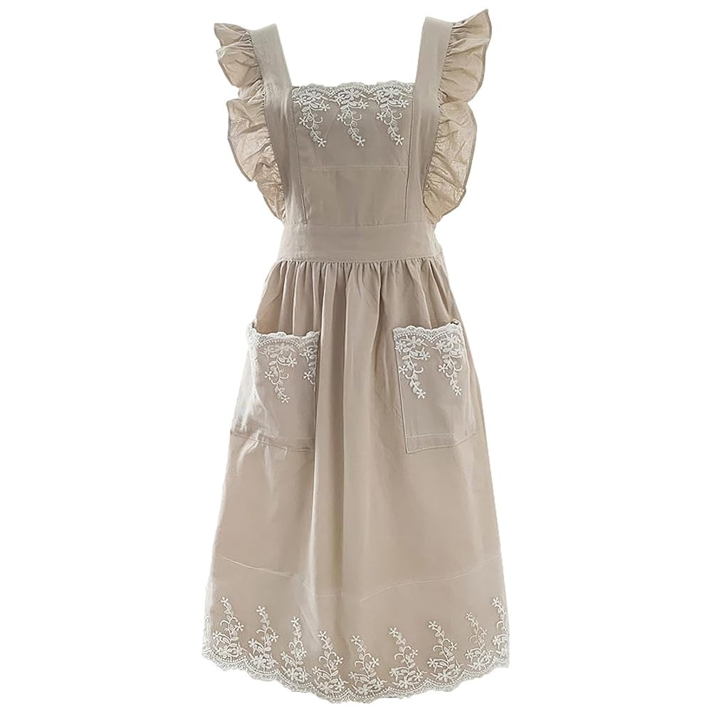 Cute Cotton Apron Frilly Lace Ruffle Adjustable Pinafore Apron Dress with Pockets for Cooking Bak... | Amazon (US)