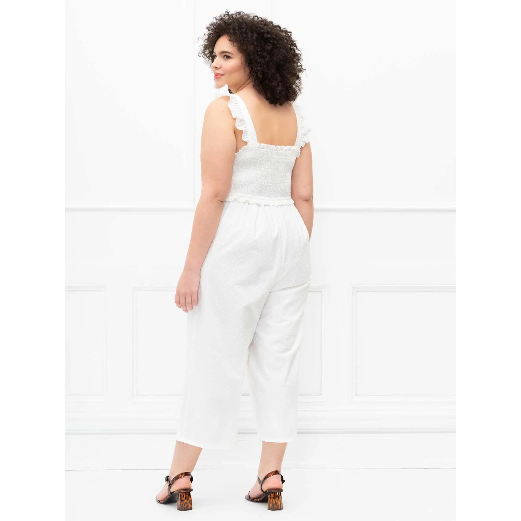ELOQUII Elements Women's Plus Size Smocked Cropped Jumpsuit | Walmart (US)