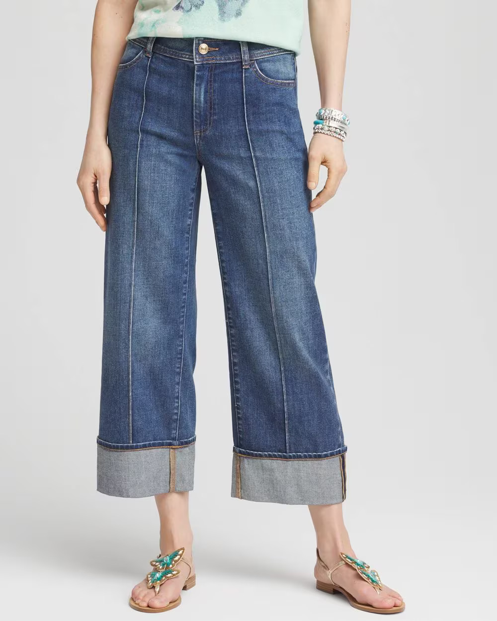 Pintuck High-Cuff Cropped Jeans | Chico's | Chico's