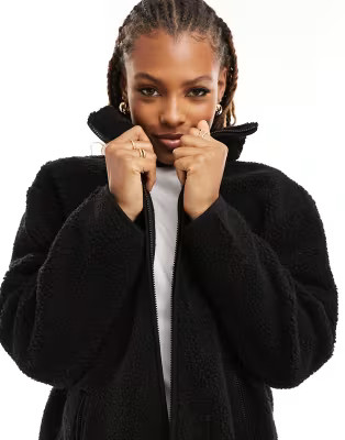 ASOS DESIGN borg zip through fleece in black | ASOS (Global)