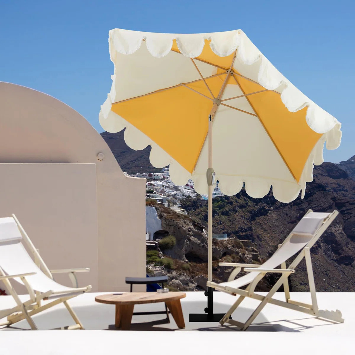 9ft Scalloped Patio Umbrellas With Fringe, Market Umbrellas With Water-resistant And Fade Resista... | Wayfair North America