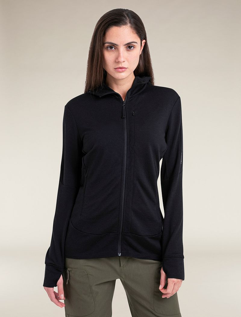 Icebreaker Merino 260 Quantum Long Sleeve Zip Hoodie - Woman - Black - Size S | Icebreaker US