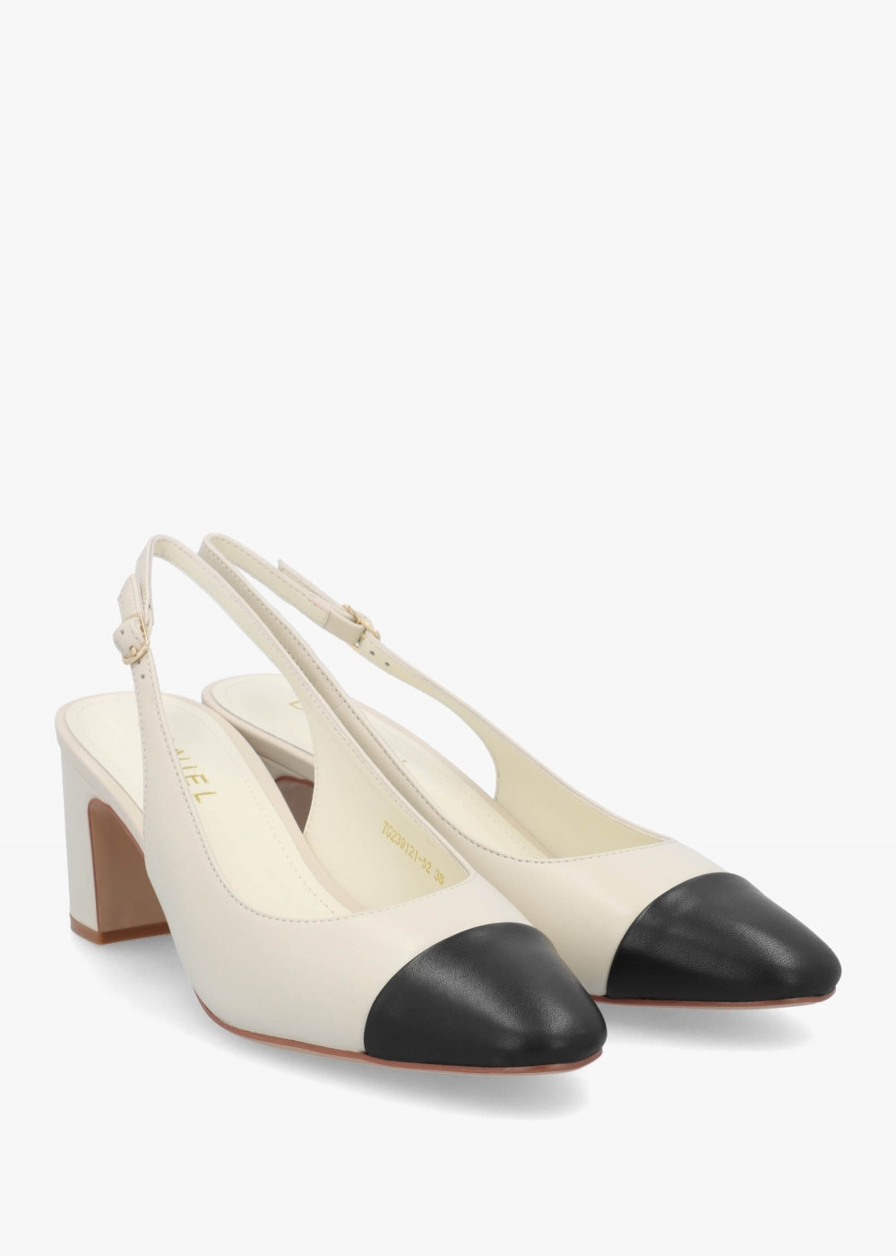 Sulia Cream Leather Toe Cap Sling Back Heeled Court Shoes | Daniel Footwear (UK)
