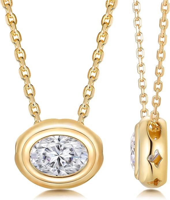 1CT/2CT Moissanite/Emerald/Sapphire/Ruby Necklace for Women, Solid 925 Sterling Silver with Yello... | Amazon (US)