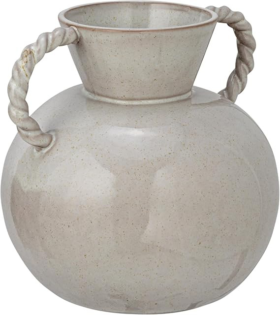 Bloomingville 9.25 Inches Stoneware Vase with Twisted Handles and Reactive Glaze, Cream Color | Amazon (US)