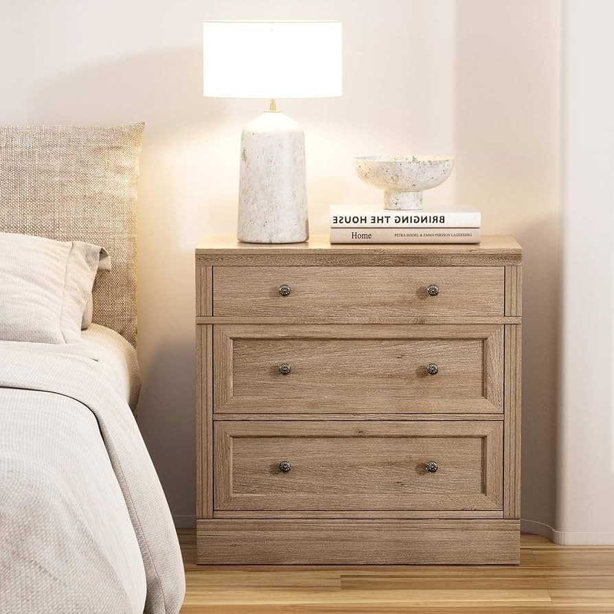 Yechen Night Stand\uff0c31.5" Oversized Extra Large Nightstand with 3 Drawers, Wood Tall Bedside ... | Amazon (US)