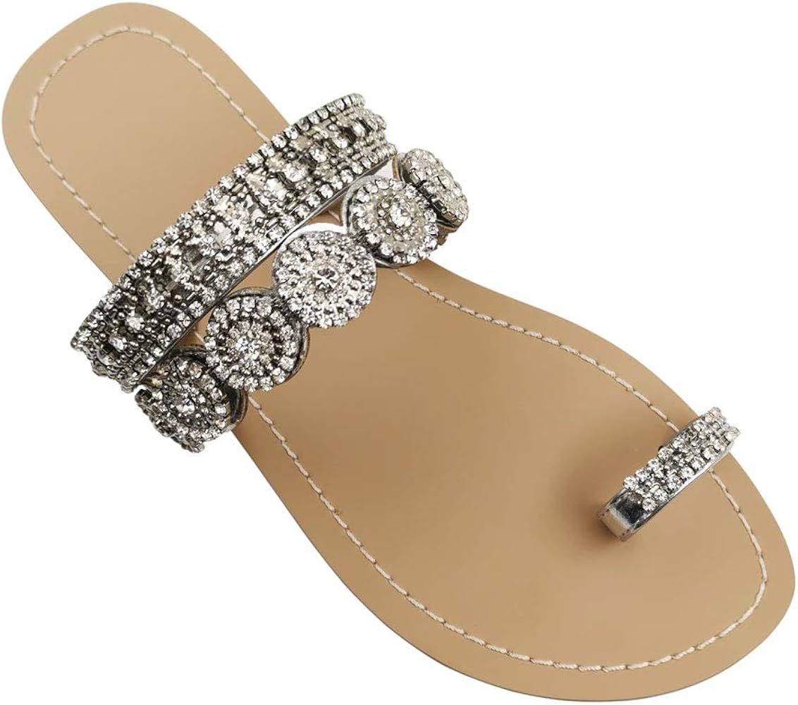 Mayou Women's Rhinestone Flat Sandals | Amazon (US)