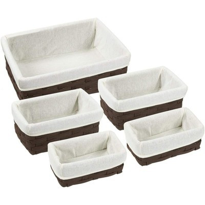 Juvale 5 Piece Brown Wicker Baskets with Cloth Lining for Storage, Lined Bins for Organizing Clos... | Target
