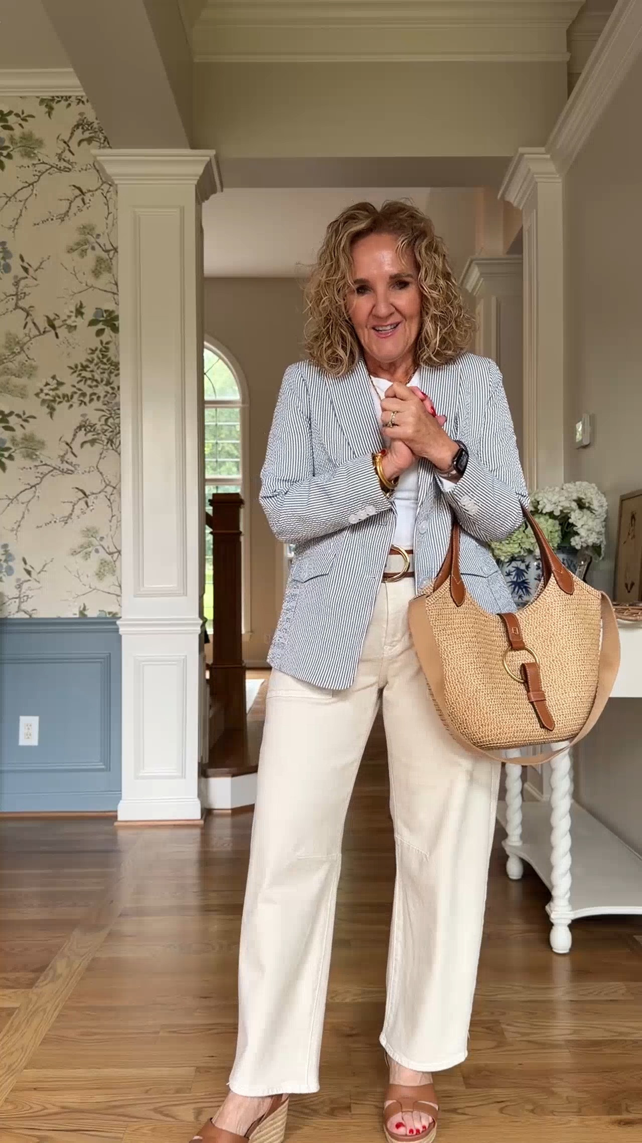 Blazer 10 petite 
Jeans 8/29 20% off 1 Avara order with code NANETTE20 until 7/16
10% off my tote with code NANETTE

Business, casual, casual office jeans and a blazer seersucker blazer

#LTKSaleAlert #LTKOver40 #LTKWorkwear

#LTKPetite
