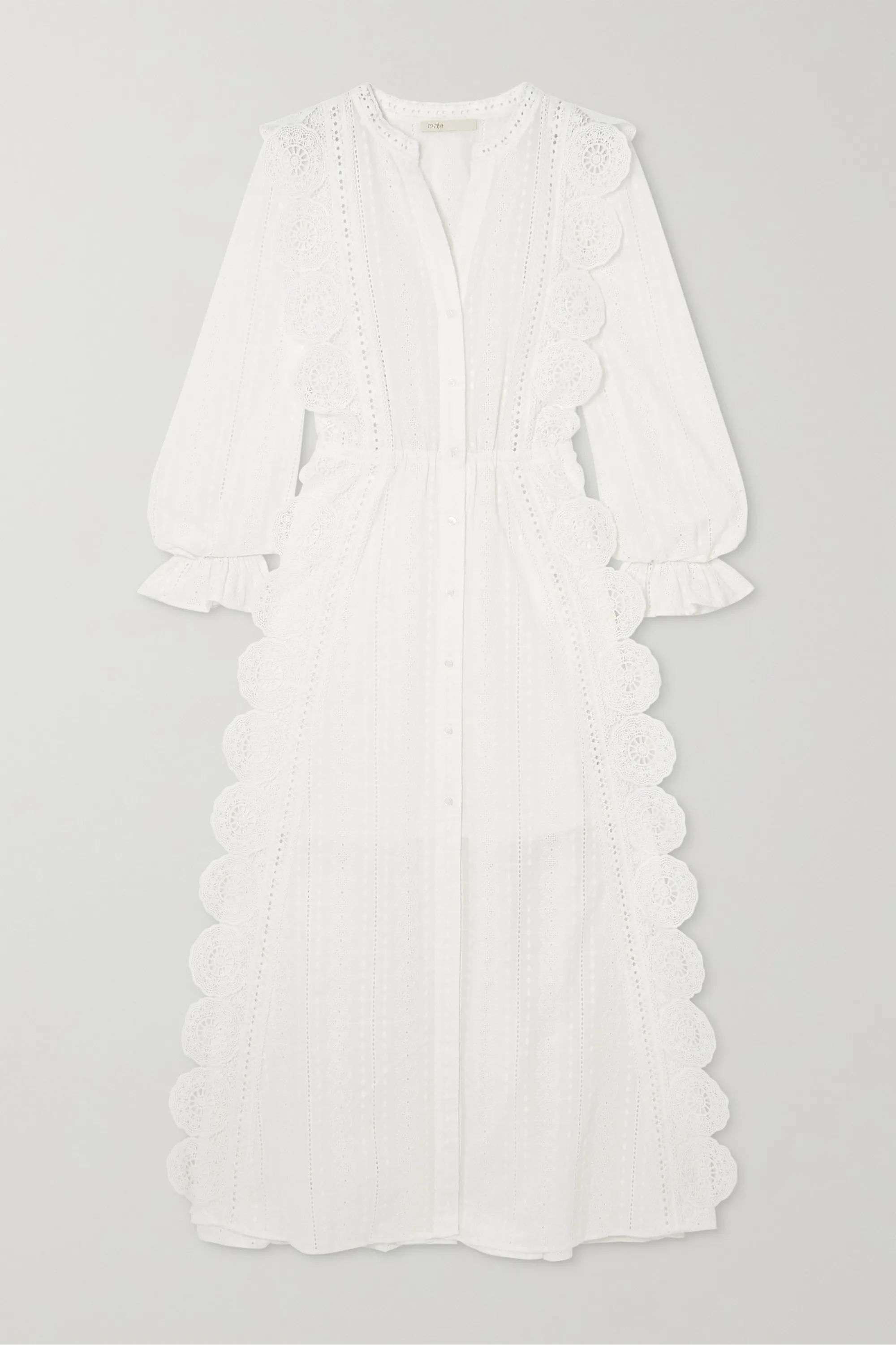 Crocheted lace-trimmed broderie anglaise cotton-voile midi dress | NET-A-PORTER (US)