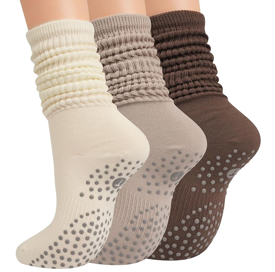 Grip Pilates Socks for Women, Yoga Slouch Socks with Grip for Barre Workout Hospital Long Scrunch... | Amazon (US)