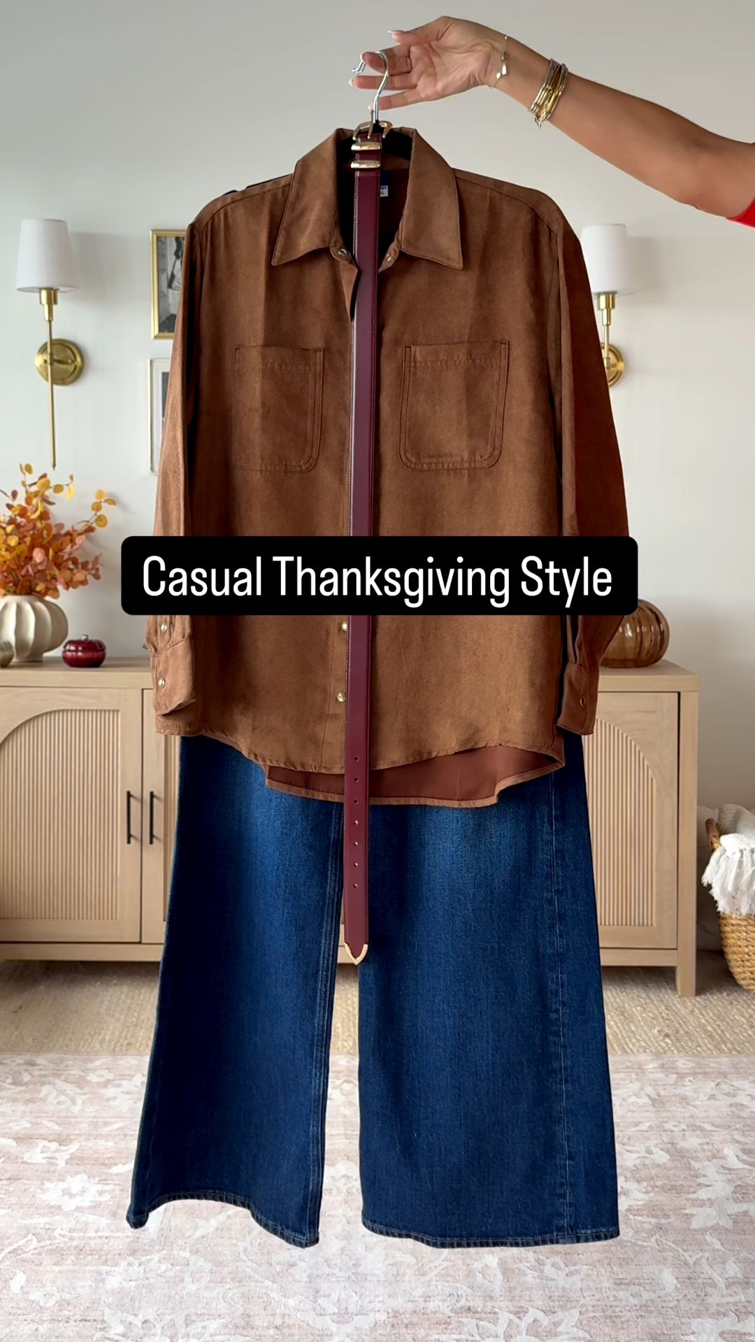 50% off and a perfect casual Thanksgiving look or Fall/Winter look 
Faux suede Shirt - small 
Denim- 2 long 
Suede tote 

#LTKU #LTKOver40 #LTKSaleAlert #LTKFindsUnder50 #LTKHoliday #LTKParties