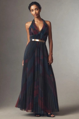 Hutch Liona Halter V-Neck Tulle Maxi Dress | Anthropologie (US)
