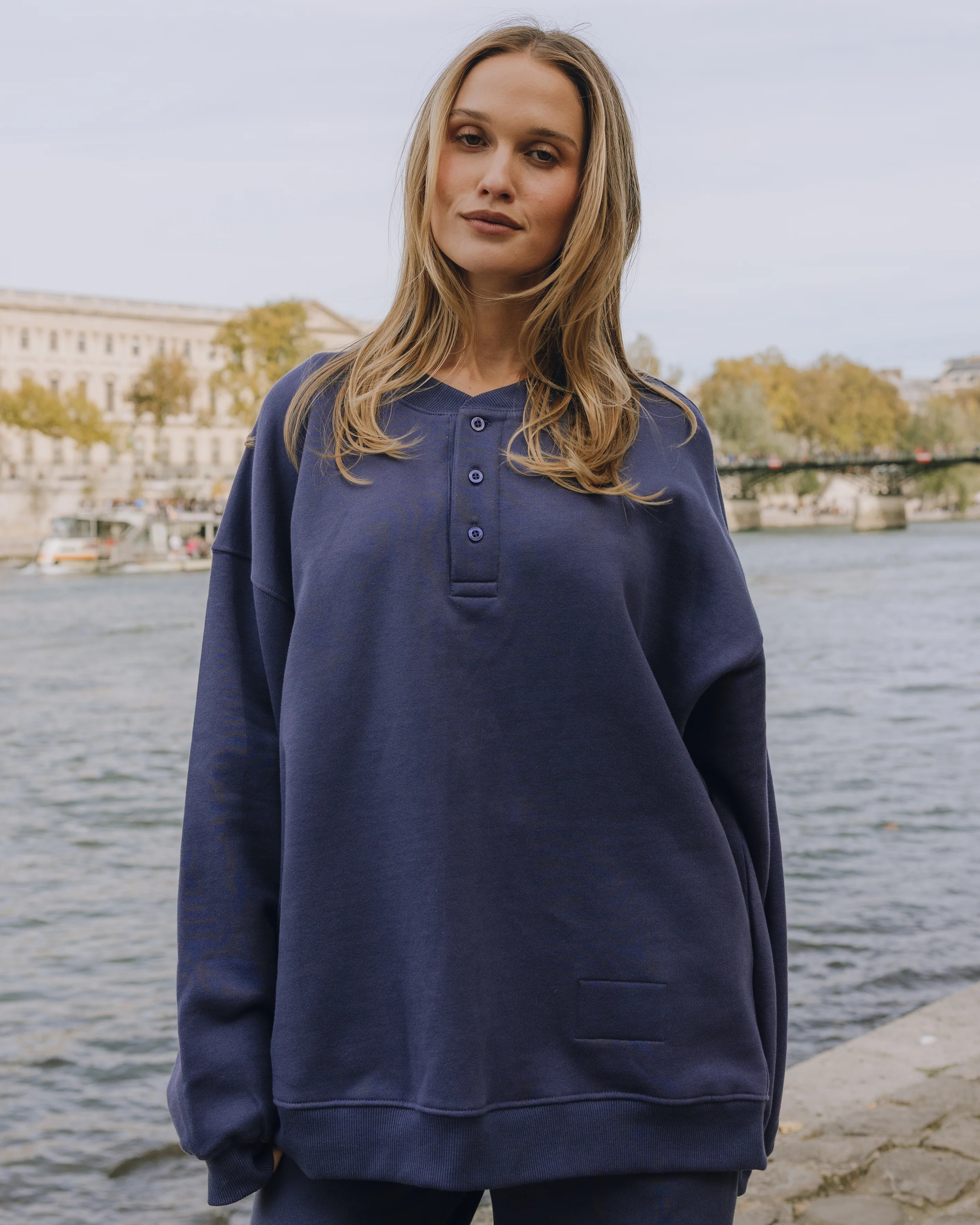 Oversized Fleece Henley - Navy | Daily Drills LLC