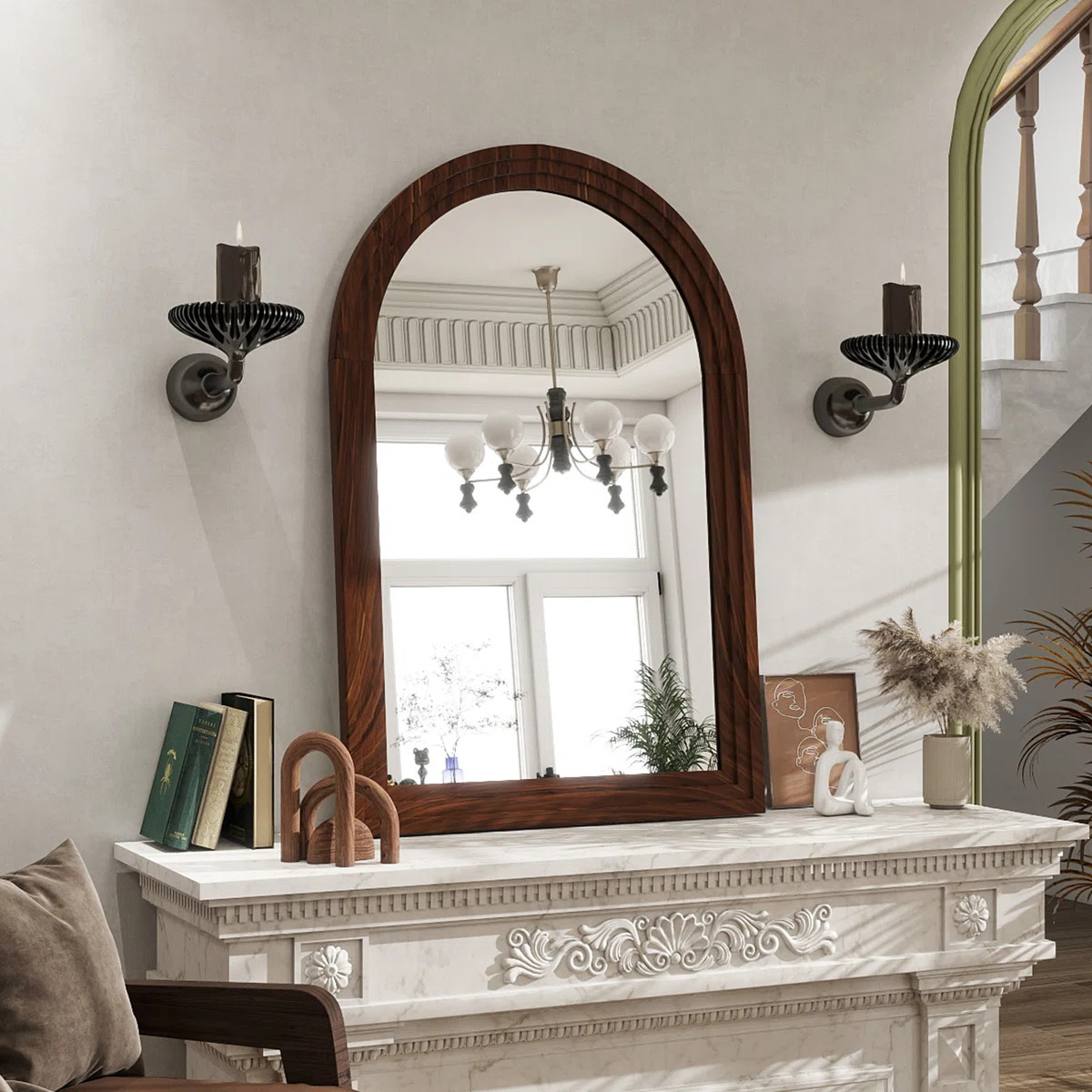 Arched Wooden Border Wall Mirror Decorative Mirror Waterproof Bathroom Mirror | Wayfair North America