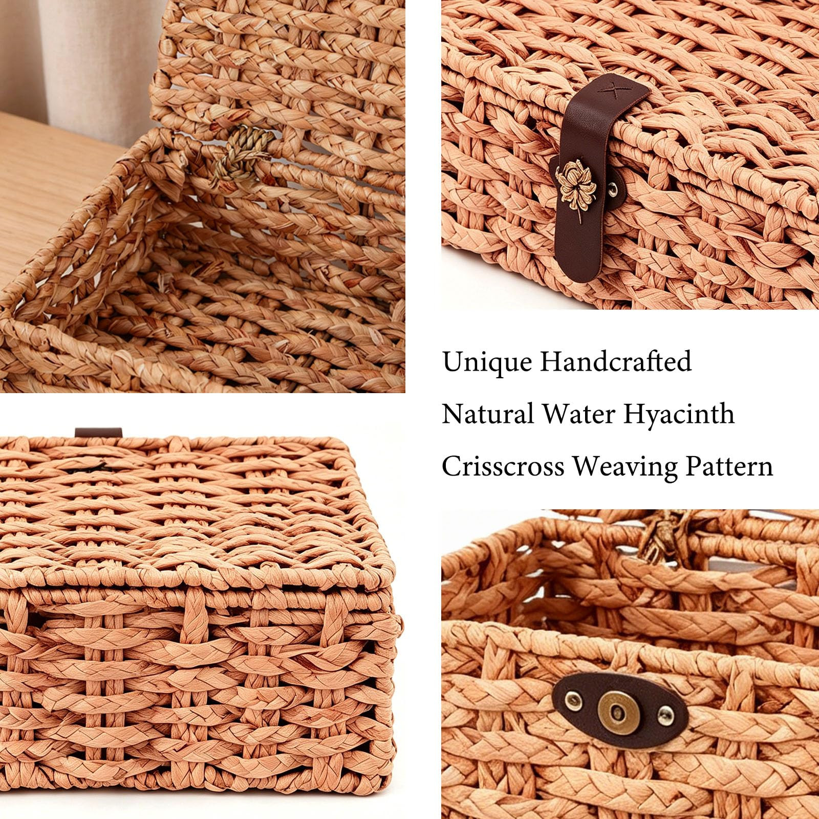 Set of 2 Wicker Storage Basket with Lid, Natural Seagrass Rectangular Woven Baskets, Decorative S... | Amazon (US)