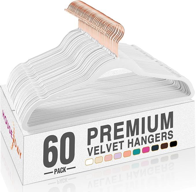 HOUSE DAY White Velvet Hangers 60 Pack, Premium Clothes Hangers Non-Slip Felt Hangers, Sturdy Whi... | Amazon (US)