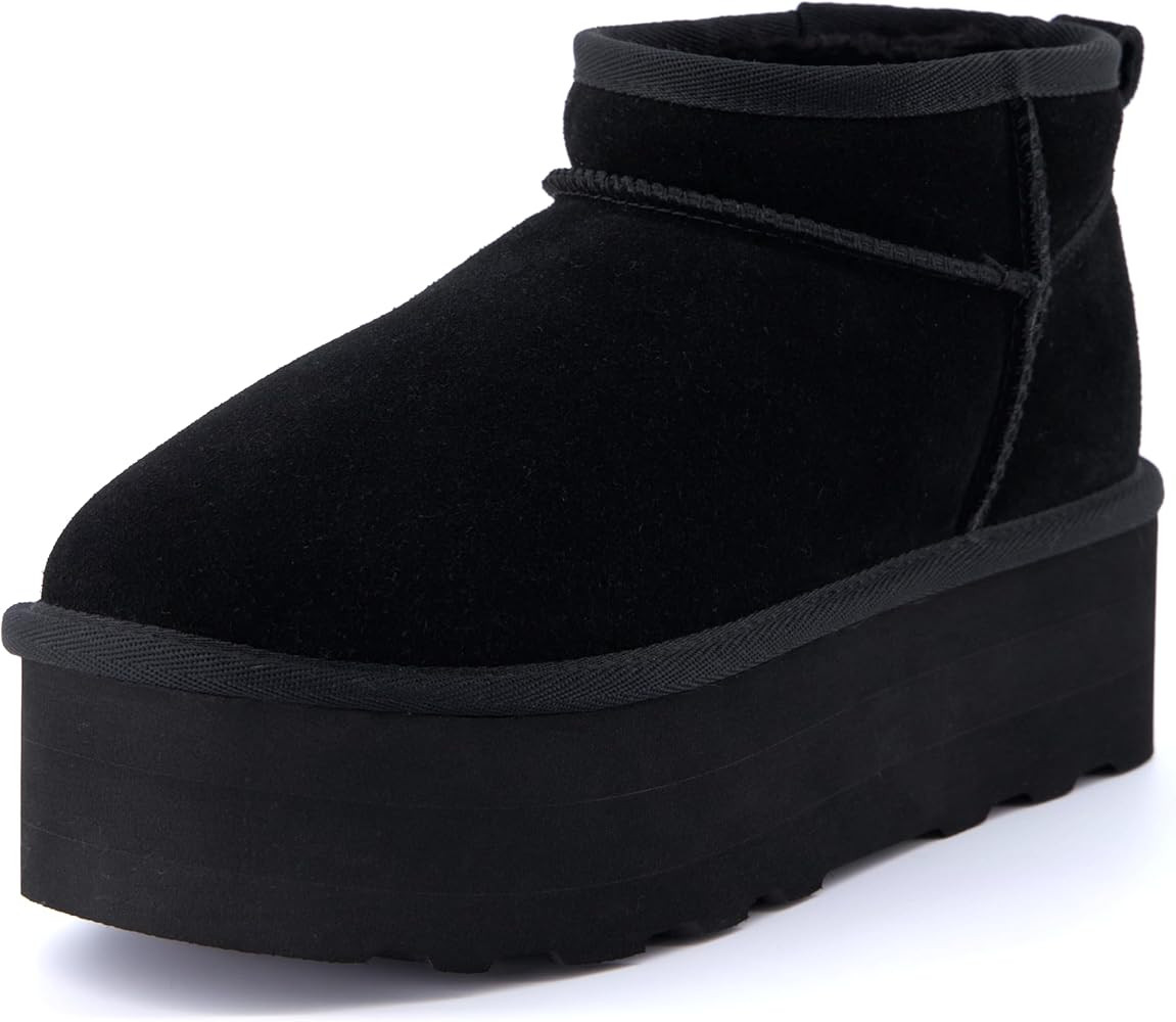 CUSHIONAIRE Hippy Women’s Platform Ankle Boots – Genuine Suede, Faux Fur Lining, Cozy Winter ... | Amazon (US)