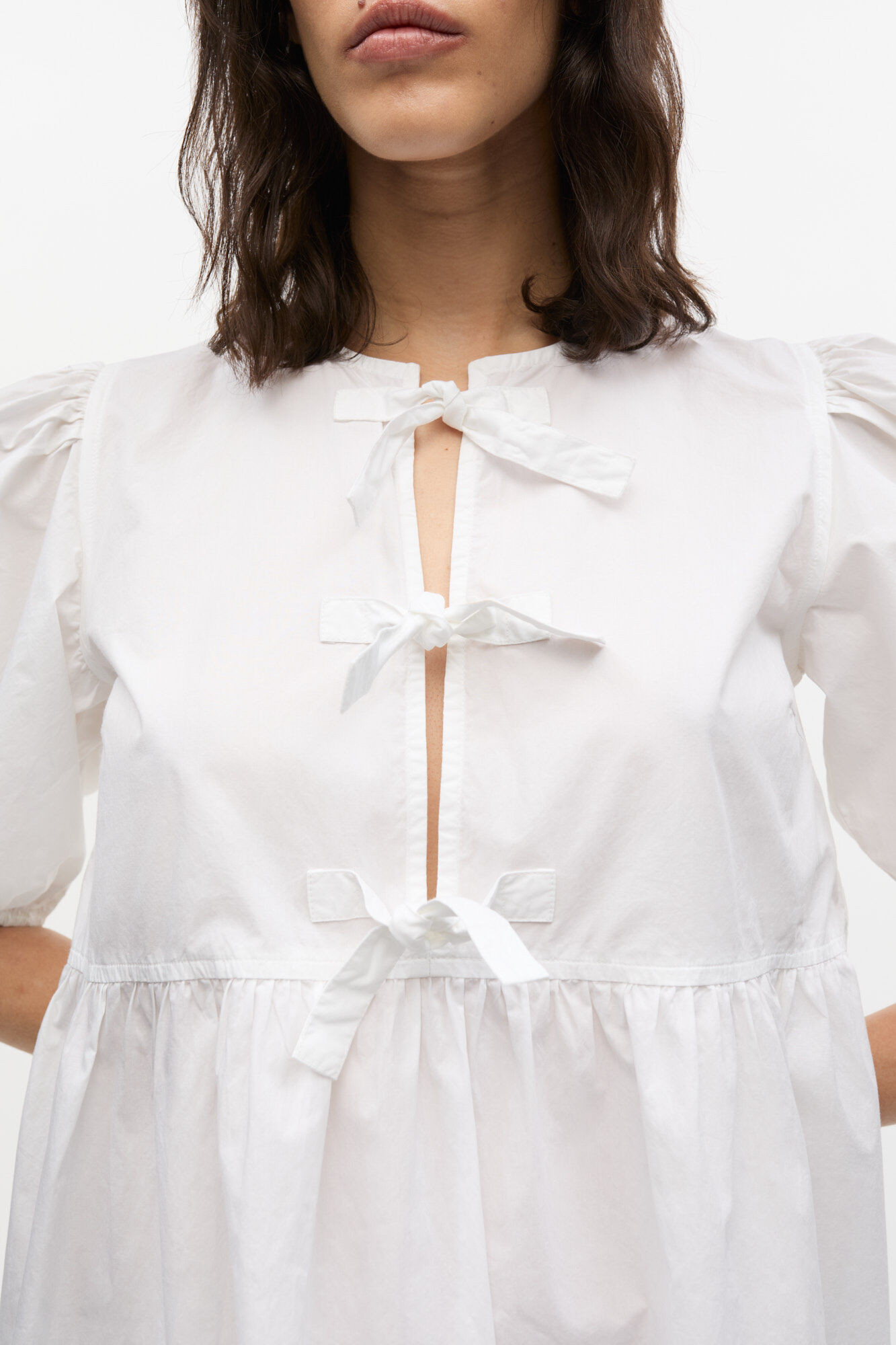 White Cotton Poplin Tie String Mini Dress | Ganni