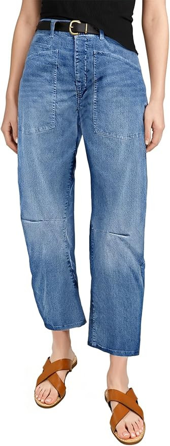 EVALESS Womens Baggy Barrel Jeans High Waisted Wide Leg Boyfriend Denim Ankle Pants | Amazon (US)