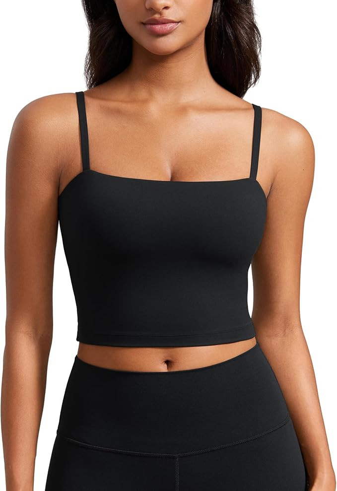 CRZ YOGA Butterluxe Cami Longline Sports Bras for Women - Square Neck Adjustable Padded Workout C... | Amazon (US)