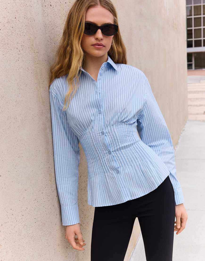 Bershka Darted fitted shirt in light blue | ASOS (Global)
