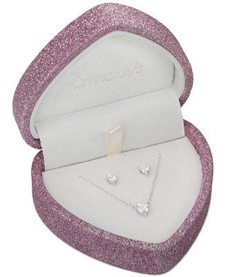 2-Pc. Set Cubic Zirconia Heart Pendant Necklace & Matching Heart Stud Earrings in Sterling Silver... | Macys (US)