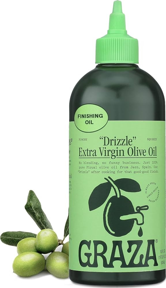Graza Drizzle Extra Virgin Olive Oil, Finishing Oil - High Polyphenol Early Harvest EVOO Finishing Oil in a Squeeze Bottle - Single Origin Olive Oils from Spain - 16.9 Fl Oz (500ml) | Amazon (US)