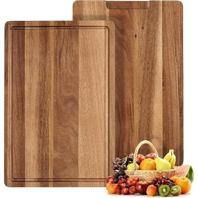 Acacia Wood Cutting Boards for Kitchen, Solid Wood Butcher Block Cutting Board with Juice Grooves and Handle | Target