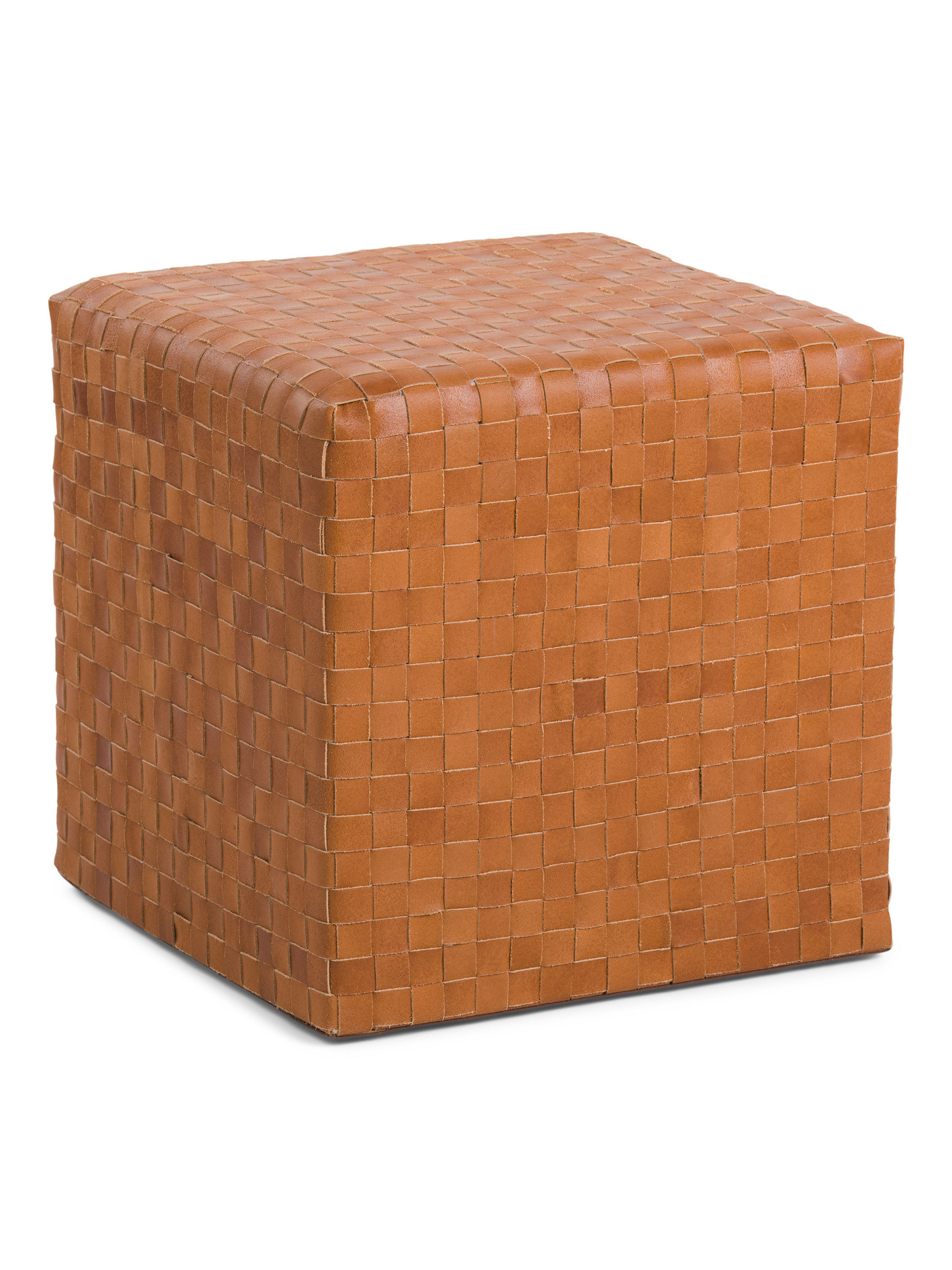 18x18 Woven Leather Pouf | TJ Maxx