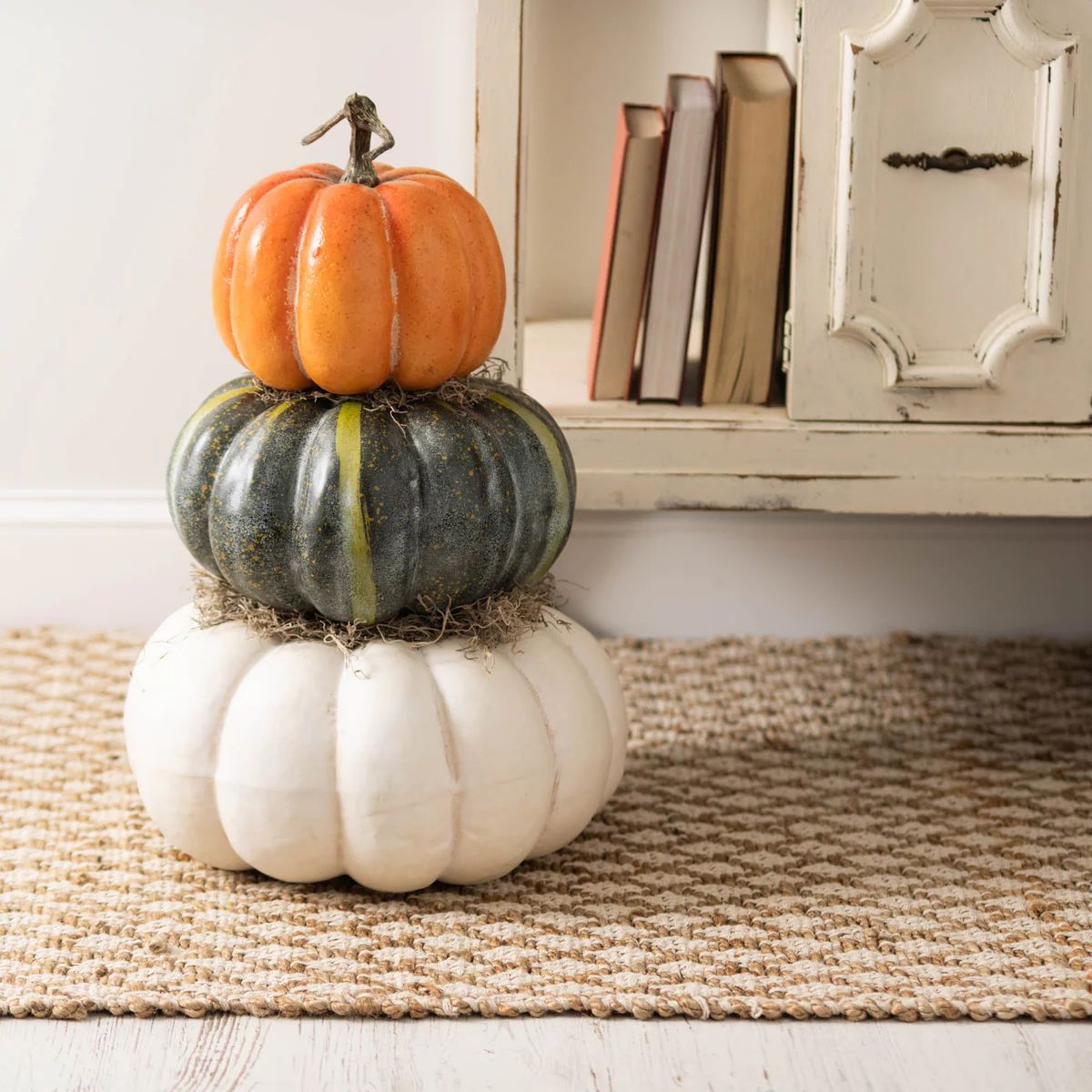 Tri-Color Fall Halloween & Thanksgiving Pumpkin Tower in Orange, Green, & White | Darby Creek Trading