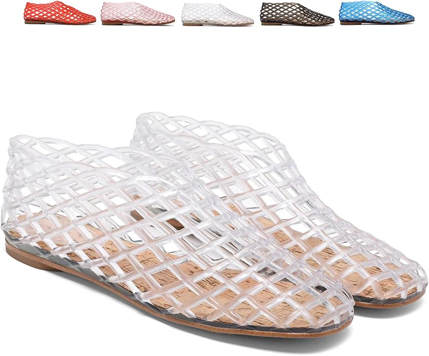 Jelly Mesh Ballet Flats for Women Hollow Clear Jelly Slip On Flats Ballerina Woven Closed Toe Jel... | Amazon (US)