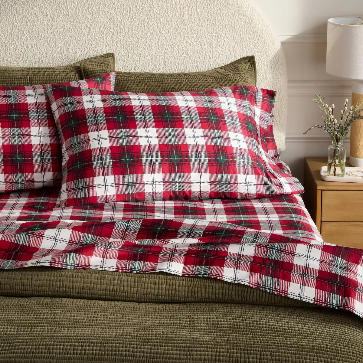 California King Holiday Cotton Performance Sheet Set St Nicholas Tartan - Threshold\u2122 | Target