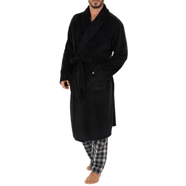 Fruit of the Loom Adult Mens Solid Plush Fleece Bathrobe One Size - Walmart.com | Walmart (US)