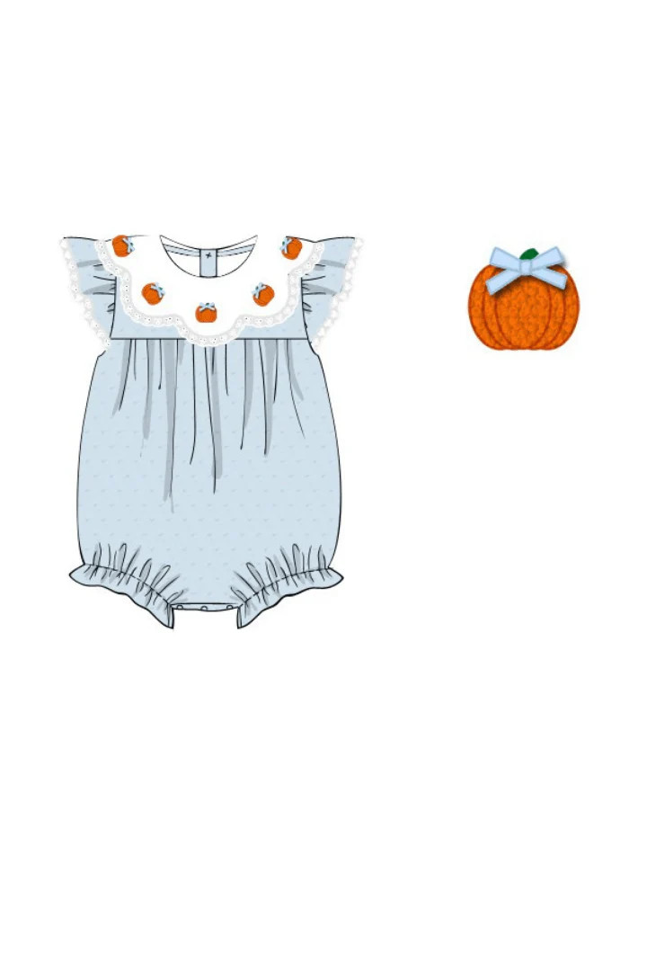 Pre-Order Blue Scalloped Swiss Dot Pumpkin Bubble | The Smocked Flamingo