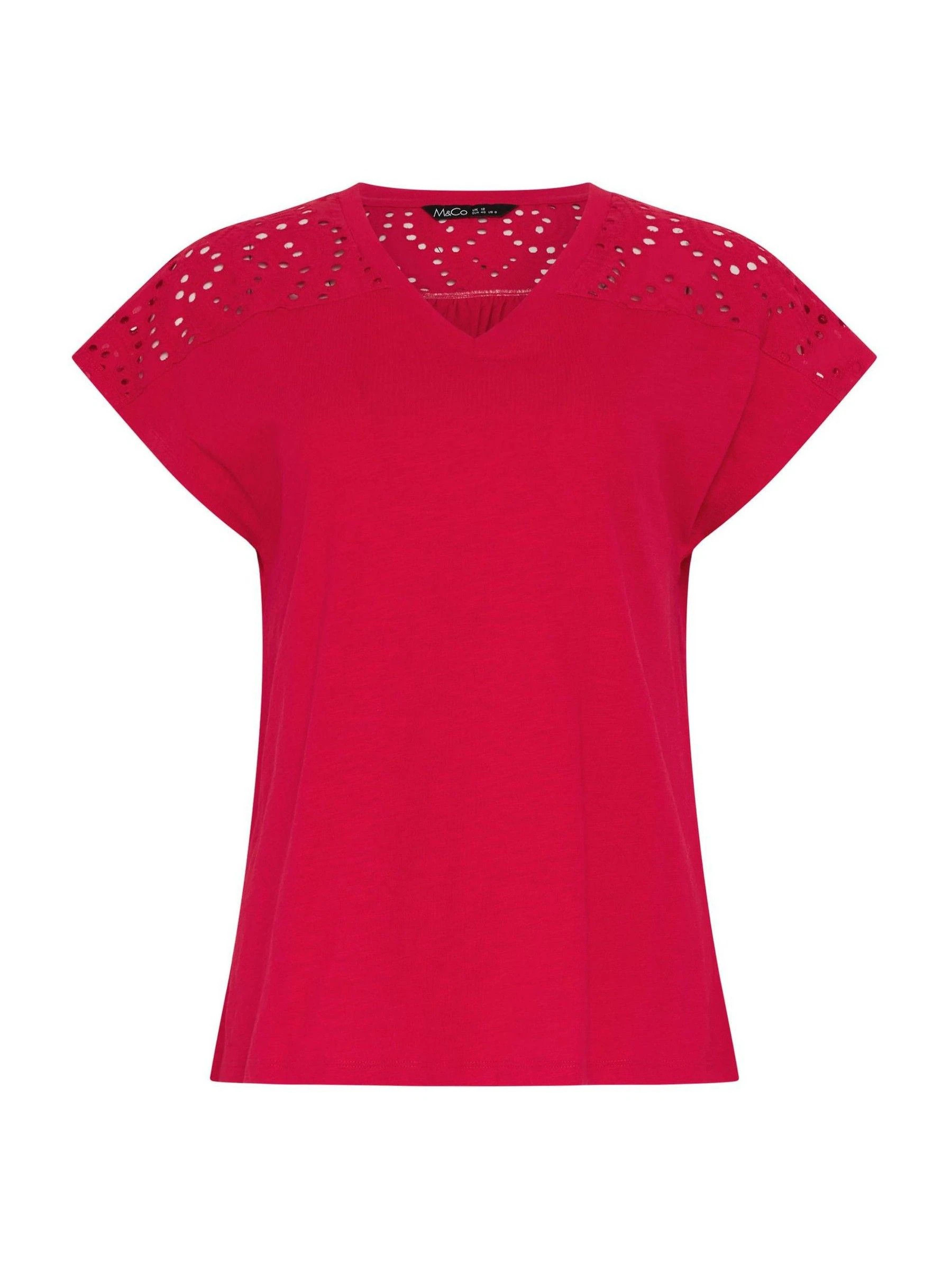 M & Co M & Co Red Woven Insert V-Neck T-Shirt | Next US