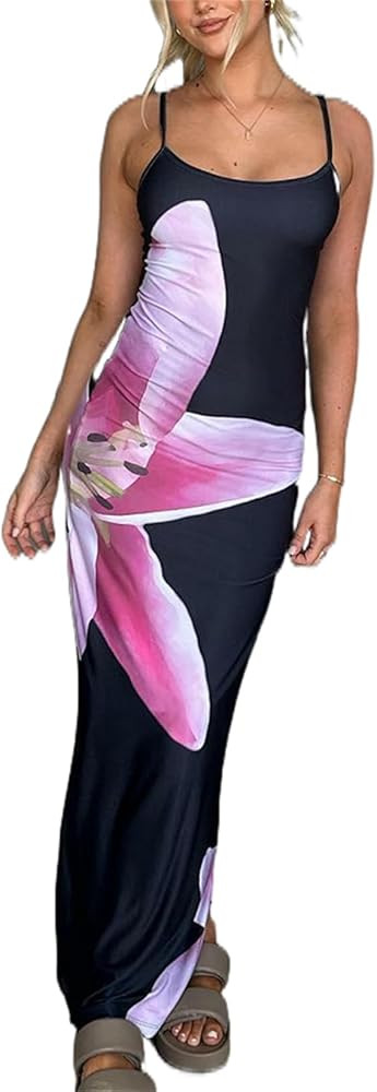Women Sexy Floral Bodycon Maxi Dress Elegant Dress Sleeveless Summer Long Dress Cocktail Party Dr... | Amazon (US)