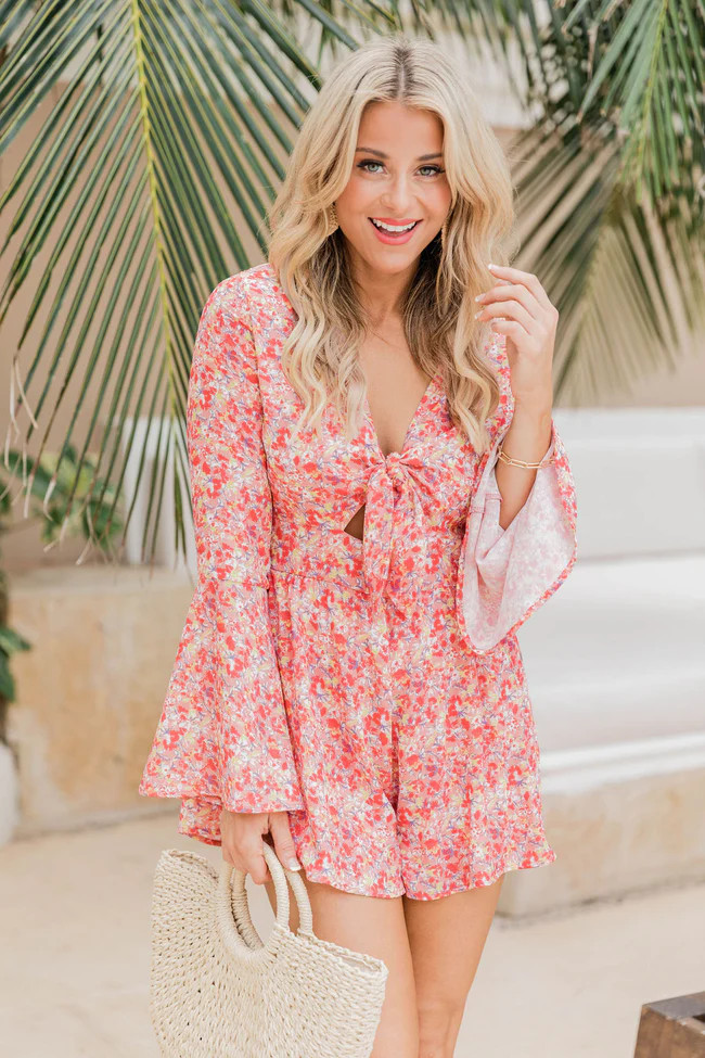 A Loving Heart Coral Floral Romper | Pink Lily