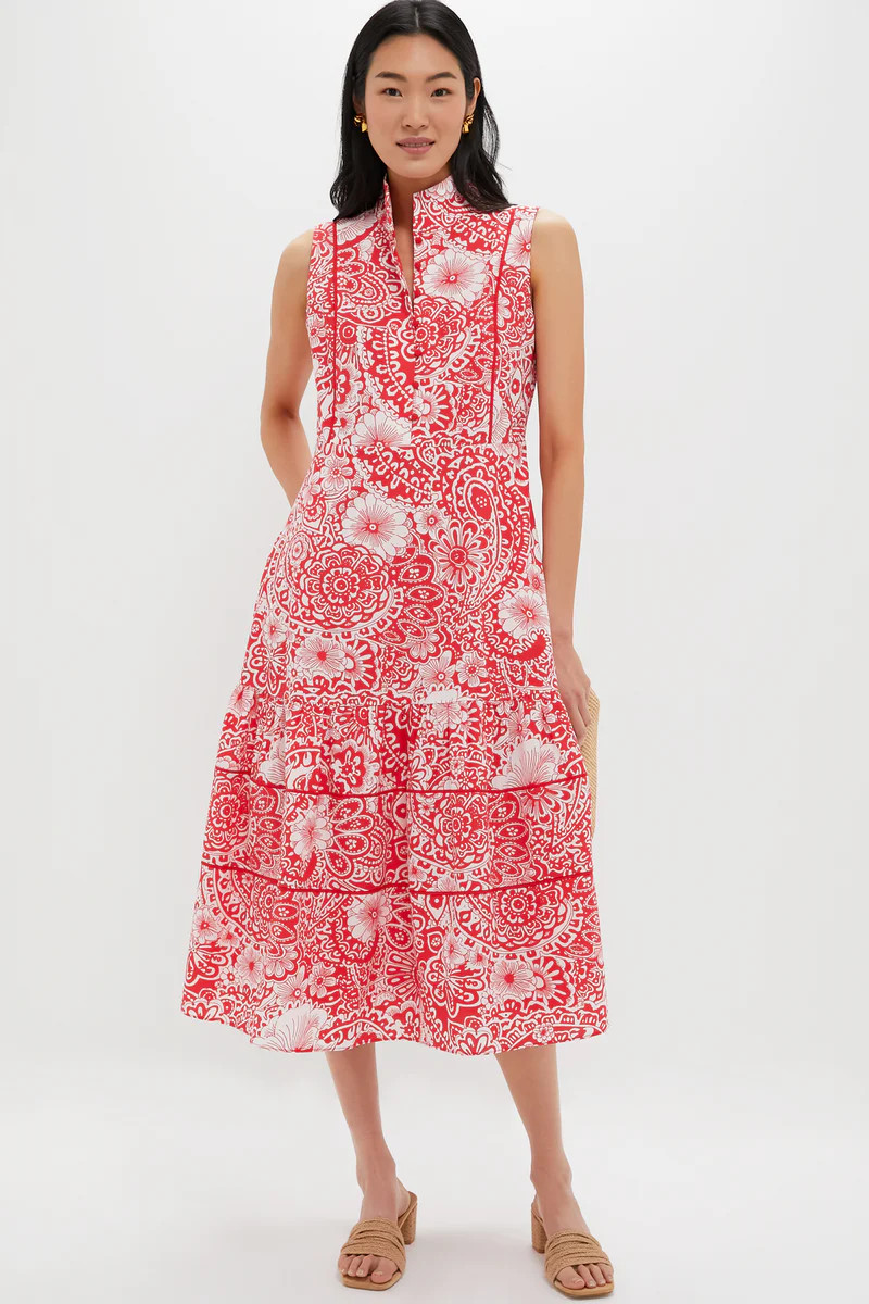 Sleeveless Red & White Floral Hillsborough Midi Dress | Tuckernuck (US)