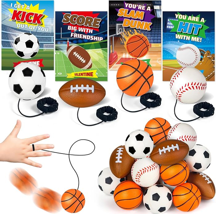 Valentines Day Gifts For Kids, 24 Pack Finger Rebound Sports Balls with Valentines Cards for Kid ... | Amazon (US)