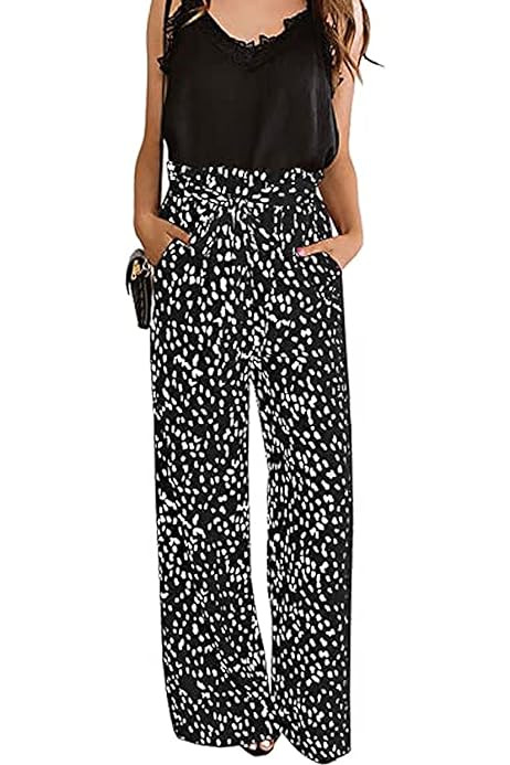 CHIMIKEEY Womens Leopard Print Wide Leg Pants High Waisted Belted Palazzo Trousers | Amazon (US)