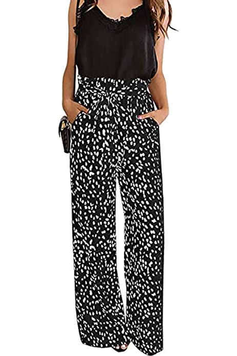 CHIMIKEEY Womens Leopard Print Wide Leg Pants High Waisted Belted Palazzo Trousers | Amazon (US)